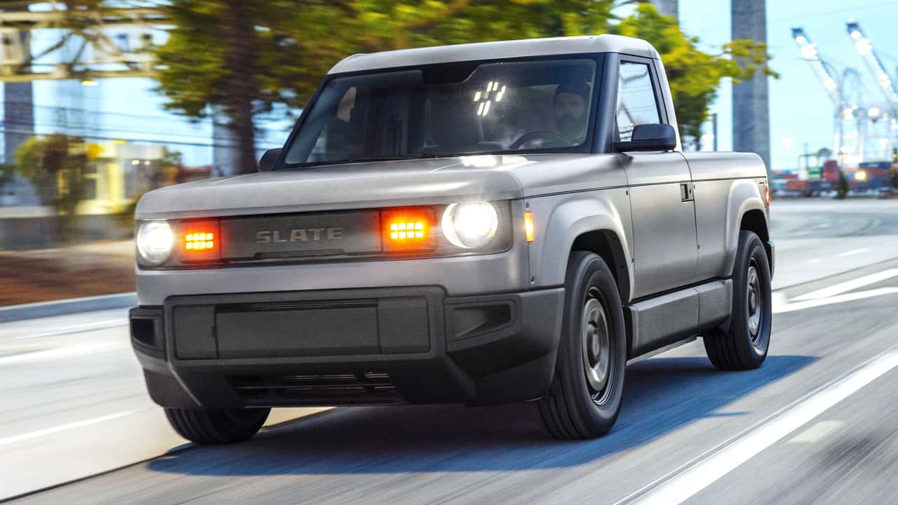 Slate truck - exterior driving on a road