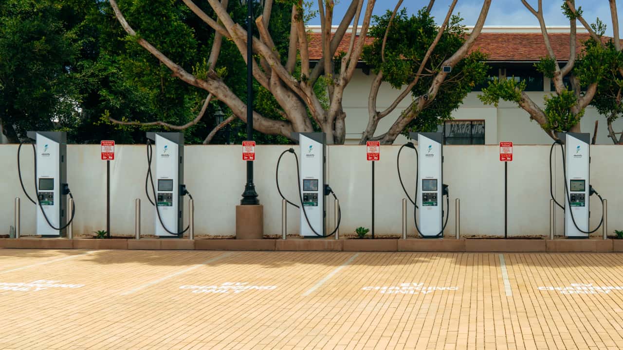Electrify America large-format DC fast charging station in Santa Barbara, California